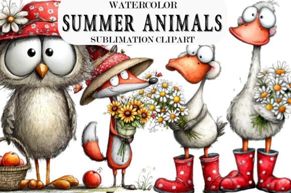Download Summer Animals Watercolor Whimsical Clip - Anima Collection
