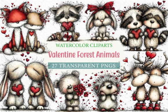 Download Watercolor Valentine Forest Animals Png - Anima Collection