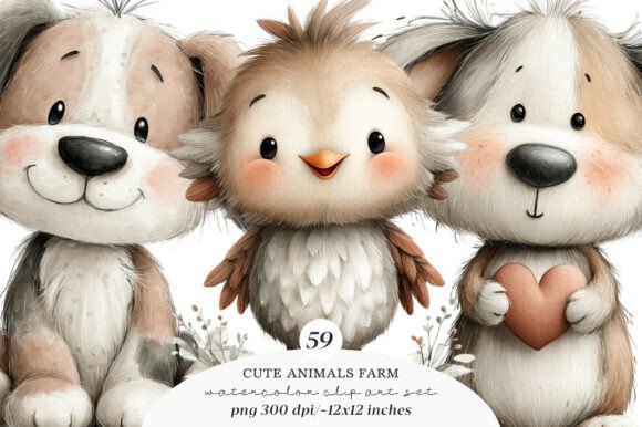 Download Watercolor Cute Animals Farm Clipart - Anima Collection