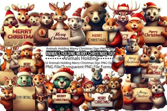 Download Animals Holding Merry Christmas Sign PNG - Anima Collection