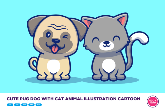 Download Cute Pug Dog and Cat Animal Illustration - Anima Collection