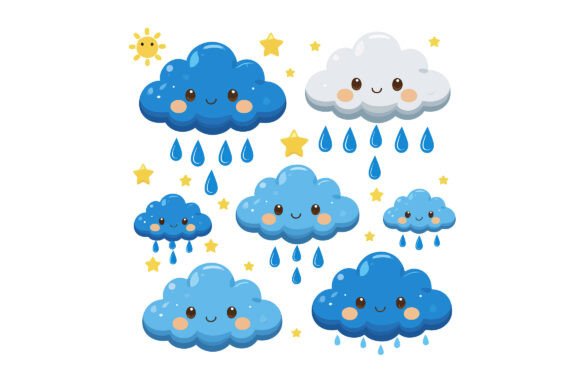 Download Cute Kawaii Clouds with Rain Drops - Rain drops Collection