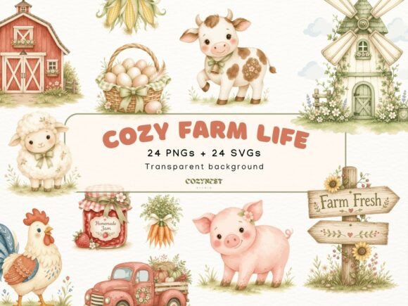Download Farm Watercolor Cliparts. Cute Animals - Anima Collection