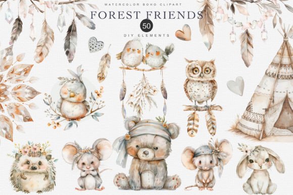 Download Woodland Boho Animal Clipart Set - Anima Collection