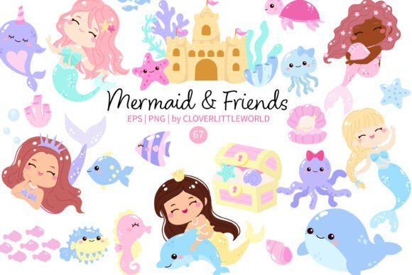 Download Cute Mermaid and Sea Animal Friends - Anima Collection
