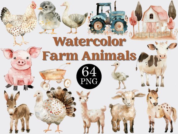 Download Watercolor Farm Animals Clipart Bundle - Anima Collection