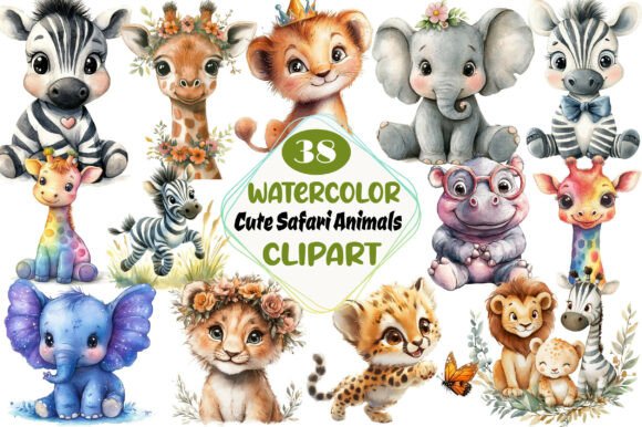 Download Watercolor Cute Safari Animals Clipart - Anima Collection