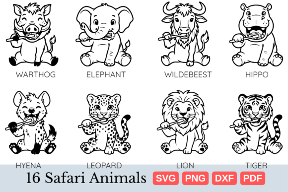 Download Cute Safari Animals Brushing Teeth SVG - Anima Collection