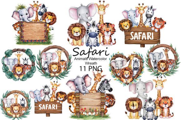 Download Safari Animals Watercolor Wreath - Anima Collection