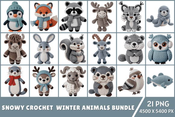 Download Snowy Crochet Winter Animals PNG Bundle - Anima Collection