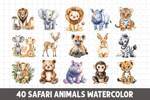 Download Safari Animals Watercolor Clipart Bundle - Anima Collection