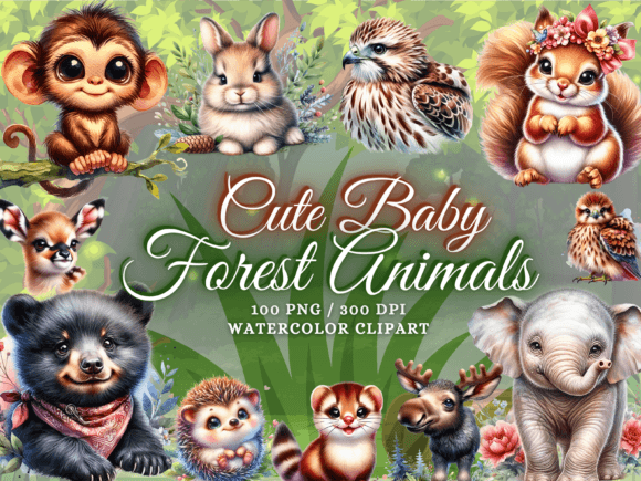 Download Cute Watercolor Baby Forest Animals PNG - Anima Collection