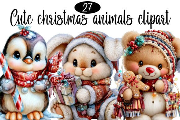 Download Watercolor Cute Christmas Animals Clipa - Anima Collection