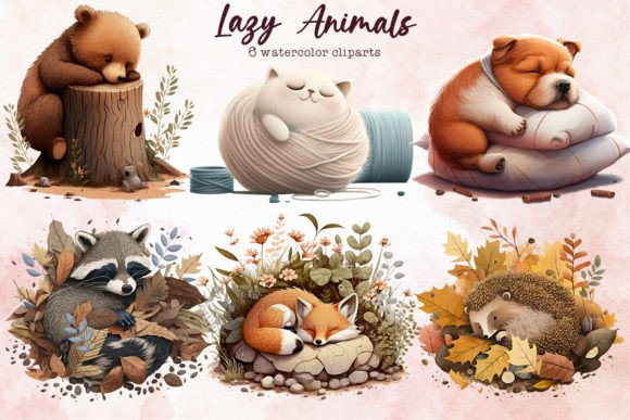 Download Watercolor Lazy Animals Cliparts - Anima Collection