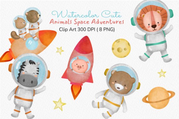 Download Watercolor Woodland Animal Astronaut Set - Anima Collection