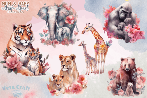 Download Mom &amp; Baby Wildlife Animals Clipart - Anima Collection
