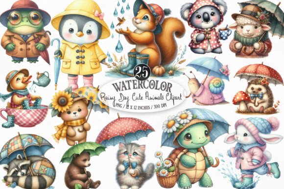 Download Rainy Day Cute Animals Sublimation PNG - Anima Collection