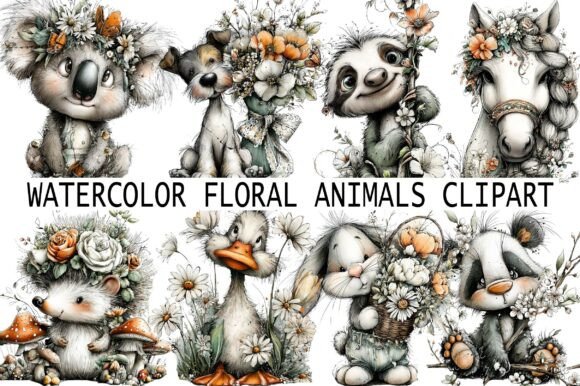 Download Watercolor Floral Animals Clipart - Anima Collection