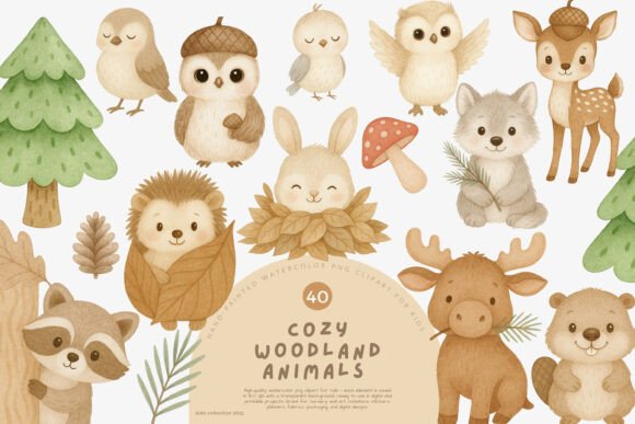 Download Cozy Woodland Animals Watercolor Clipart - Anima Collection