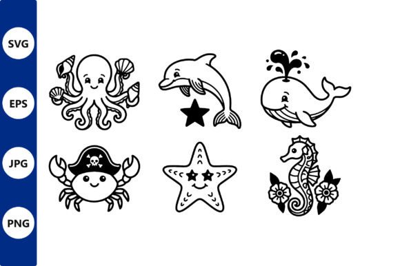 Download Cute Black and White Sea Animals Vector - Anima Collection
