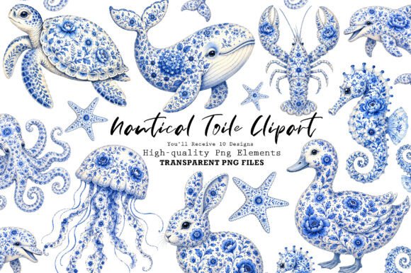 Download Chinoiserie Blue Sea Animals Clipart PNG - Anima Collection