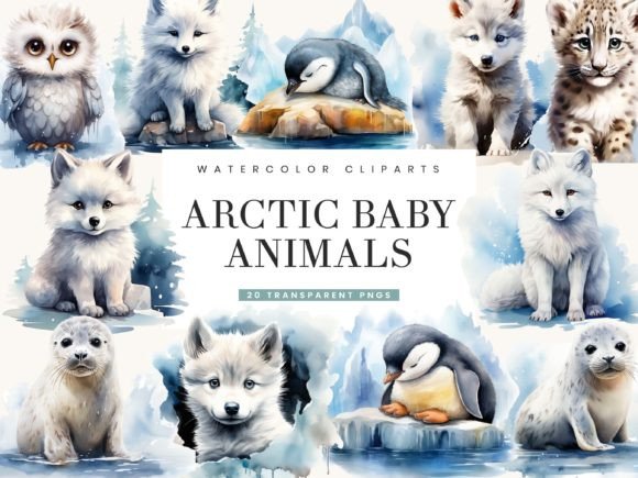 Download Watercolor Arctic Baby Animal Clipart - Anima Collection