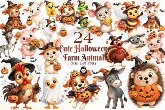 Download Cute Halloween Farm Animal Clipart - Anima Collection