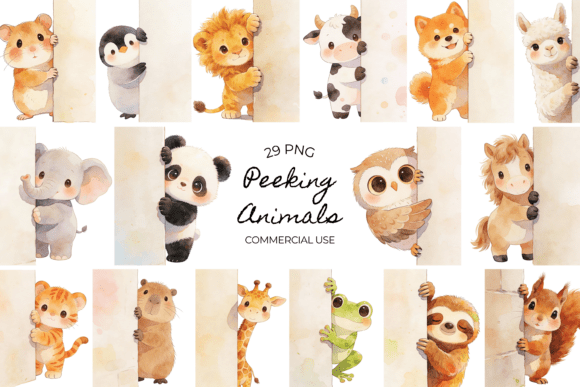 Download Peeking Animals Watercolor Clipart Cute - Anima Collection
