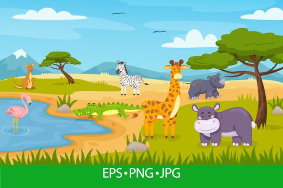 Download Cartoon Wild Animals in Savannah, Africa - Anima Collection