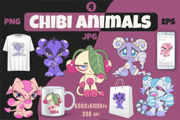 Download Chibi Animals Set 04. Tshirt, PNG. - Anima Collection