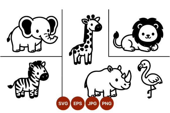 Download Cute Safari Animals Vector Line Art - Anima Collection