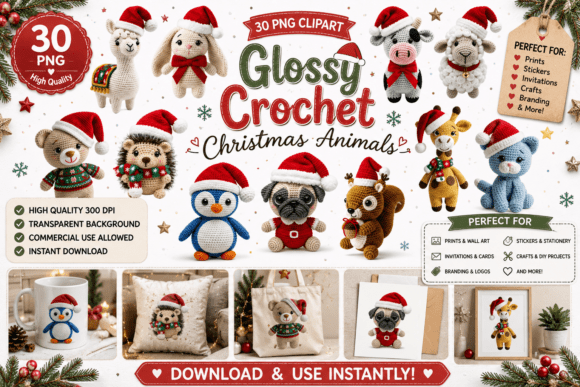Download 30 Glossy Crochet Christmas Animals - Anima Collection