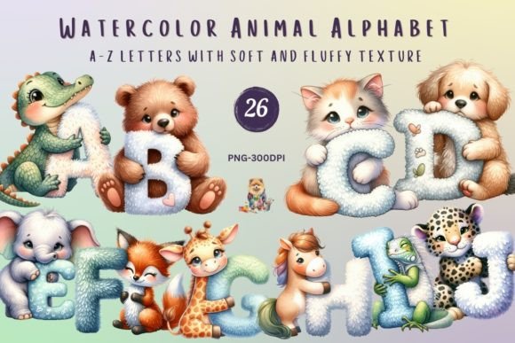 Download Watercolor Animal Alphabet Fluffy Letter - Anima Collection