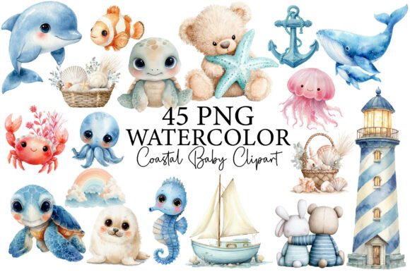 Download Watercolor Ocean Animals Clipart - Anima Collection