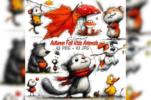 Download Whimsical Autumn Kids Animal Clipart Set - Anima Collection