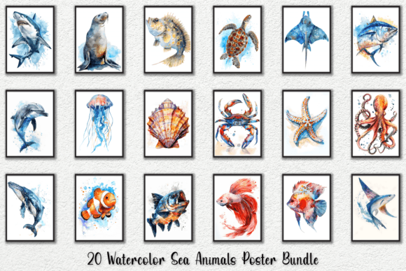 Download Watercolor Sea Animals Wall Art Posters - Anima Collection