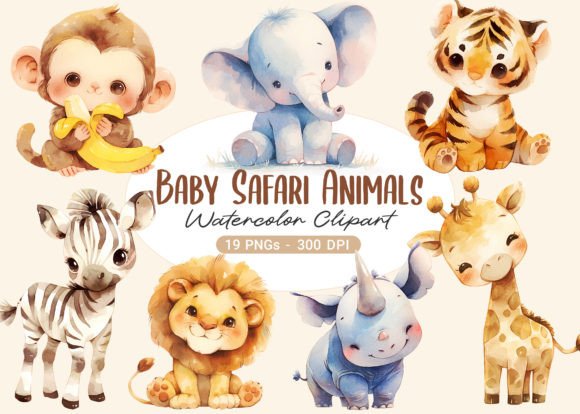 Download Baby Safari Animals Watercolor Clipart - Anima Collection