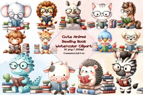 Download Cute Animals Reading Book Clipart - Anima Collection