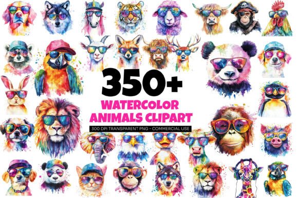 Download 357 Watercolor Animal Clipart Bundle - Anima Collection