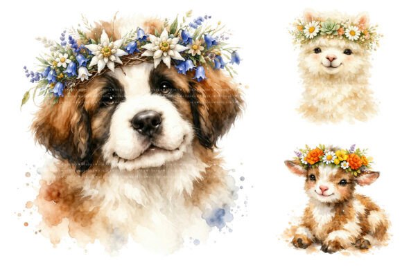 Download Watercolor Animal Flower Crown Clipart - Anima Collection