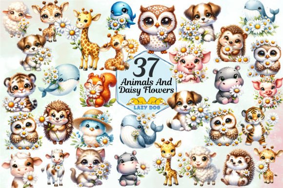 Download Cute Animals &amp; Daisy Flowers - Anima Collection