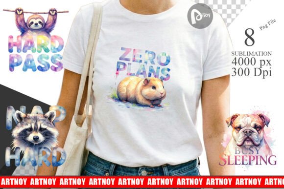 Download Lazy Animals Watercolor Sublimation PNG - Anima Collection