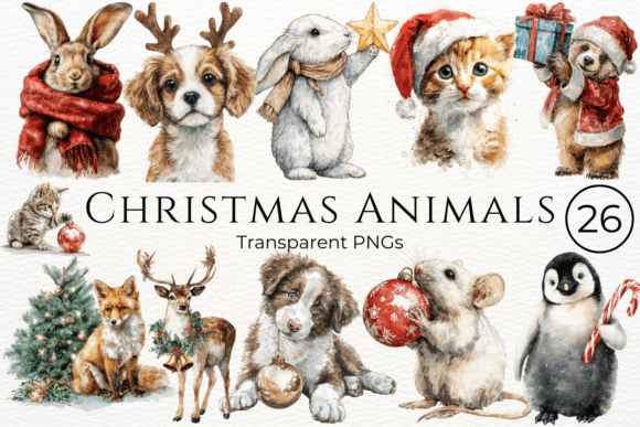 Download Christmas Animals Watercolor Clipart - Anima Collection