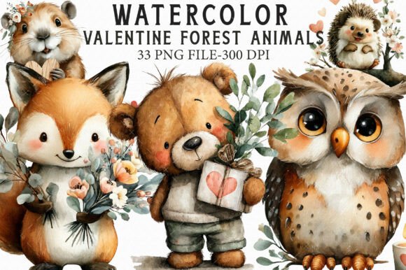 Download Watercolor Valentine Forest Animals Png - Anima Collection