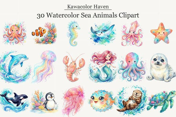 Download Watercolor Sea Animals Clipart - Anima Collection