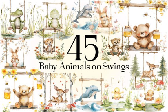 Download Baby Animals on Swings PNG - Anima Collection