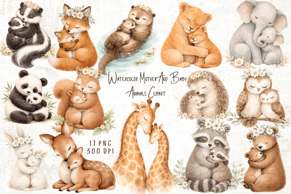 Download Mother &amp; Baby Animals Watercolor Clipart - Anima Collection