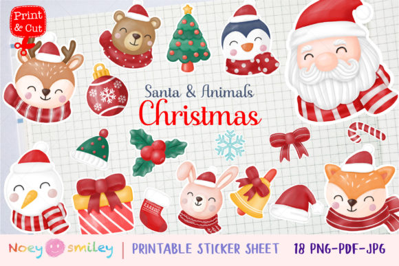 Download Santa &amp; Animals Sticker Clipart, Xmas - Anima Collection