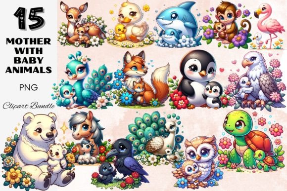 Download Cute Mother &amp; Baby Animal Clipart Set - Anima Collection