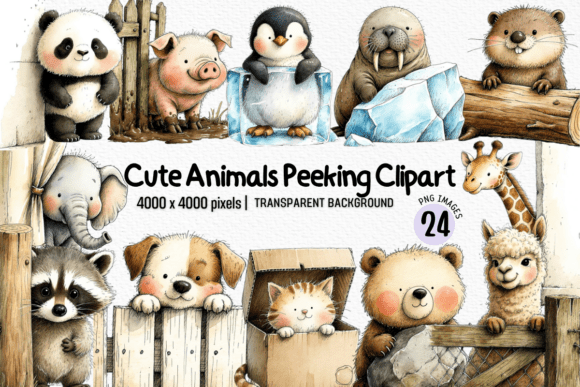 Download Cute Animals Peeking Clipart Bundle PNG - Anima Collection